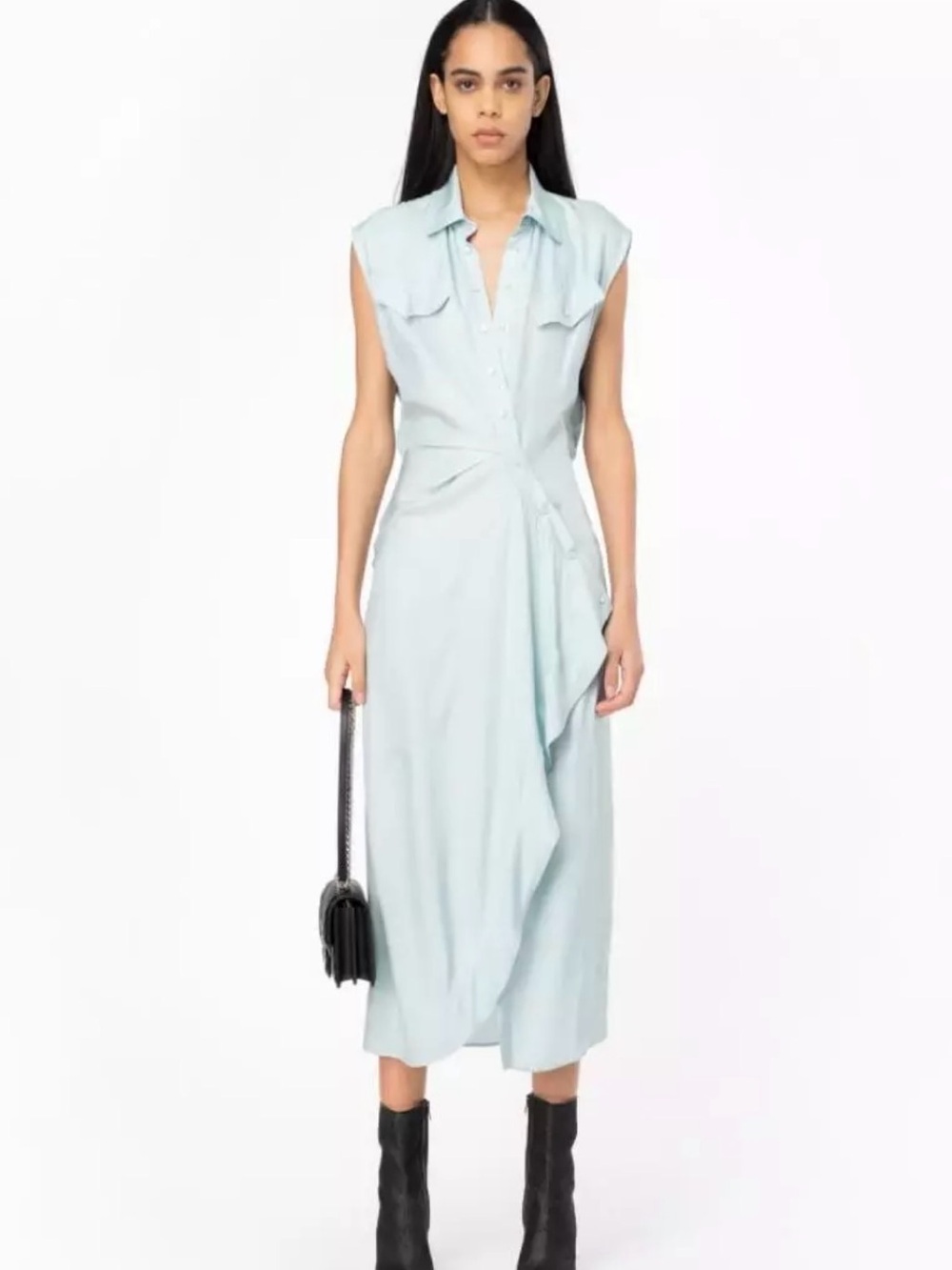Pinko Pale Blue Sleeveless Maxi Shirt Dress